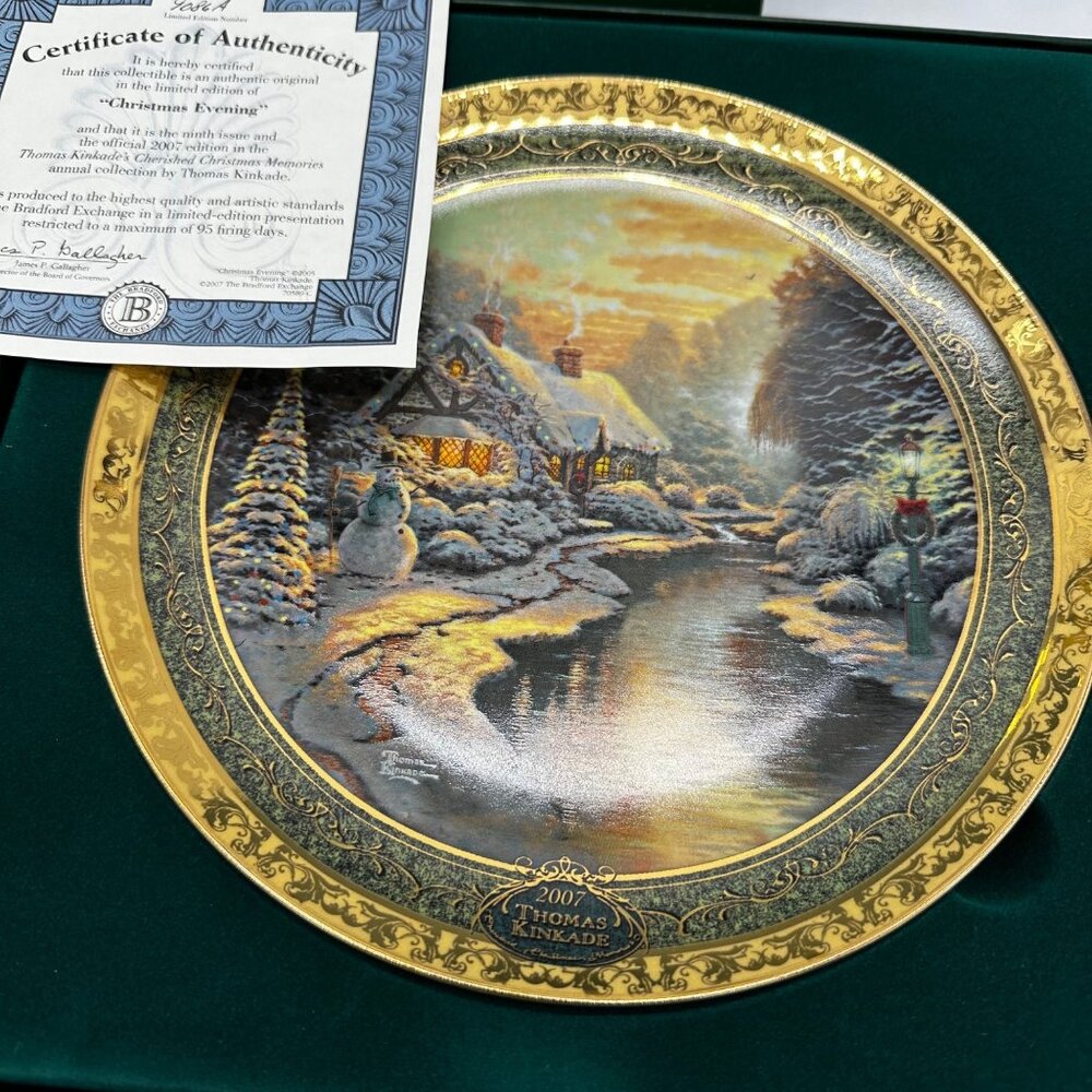 Thomas Kinkade Christmas Evening Collector Plate‎ Box COA Core Decor 2007 River